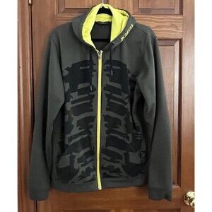 Klim Large Gray Full Zip Hoodie w/ Big Tire Tread Print & Yellow Details Large